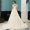 Backless V-neck Natural Appliques Sweep Sleeveless beaded lace pleated size oem wedding dress Plus Size